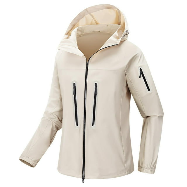 FAVIPT Manteau Grande Taille pour Femmes à Manches Longues, Vestes Unies à Cordon, Fermeture Éclair Complète, Imperméables, Protection Solaire, Imperméables avec Capuches 2025 Kaki, TTTTG