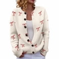 thumbnail image 2 of Plus Size Women's Christmas Santa & Tree Embroidered Cardigan Long Sleeve Round Neck Button Down Knit Sweater For Holiday Season, 2 of 6