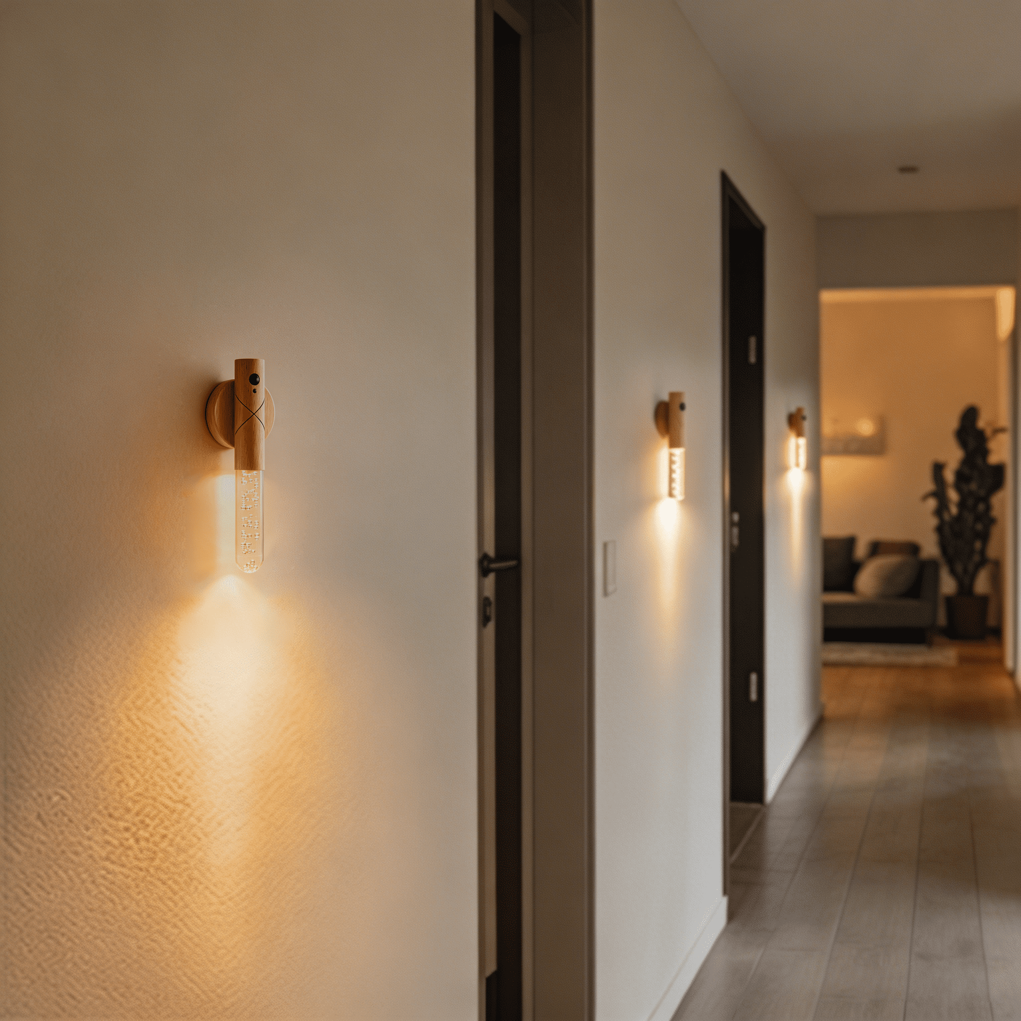 Wall Sconces Set of Two Battery Operated, Motion Sensor Night Light Battery Powered Sconce Rechargeable Wall Sconce, Peel and Stick Sconce Lights for Stair Hallway (White Ash Wood-Bubble)