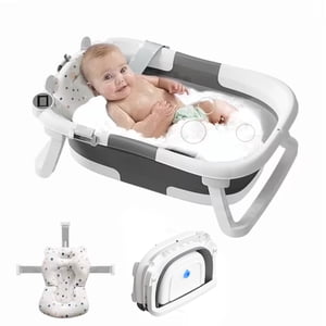 APRPINK Collapsible Baby Bathtub with Thermometer, Gray