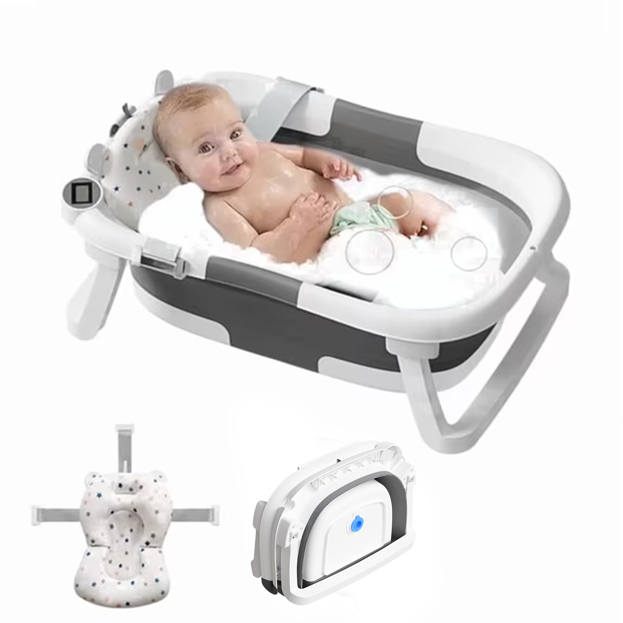 APRPINK Collapsible Baby Bathtub with Thermometer, Gray photo 1
