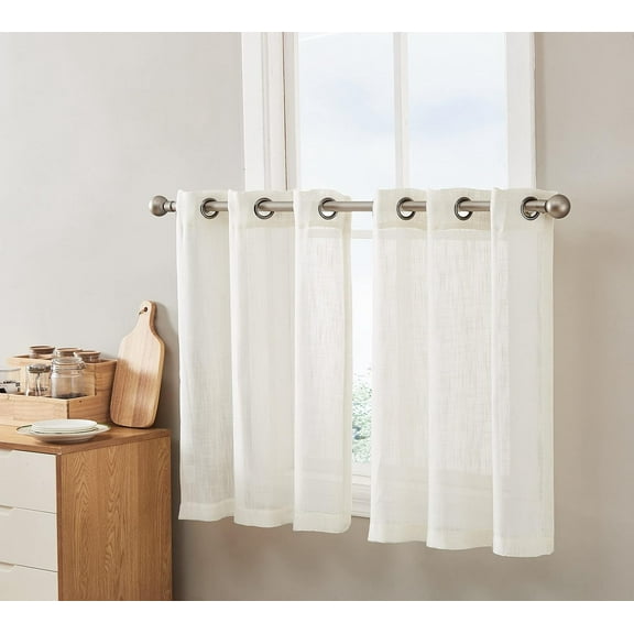 THD Serena Faux Linen Textured Semi Sheer Light Filtering Grommet Short Thick Cafe Curtain Tiers, Pair