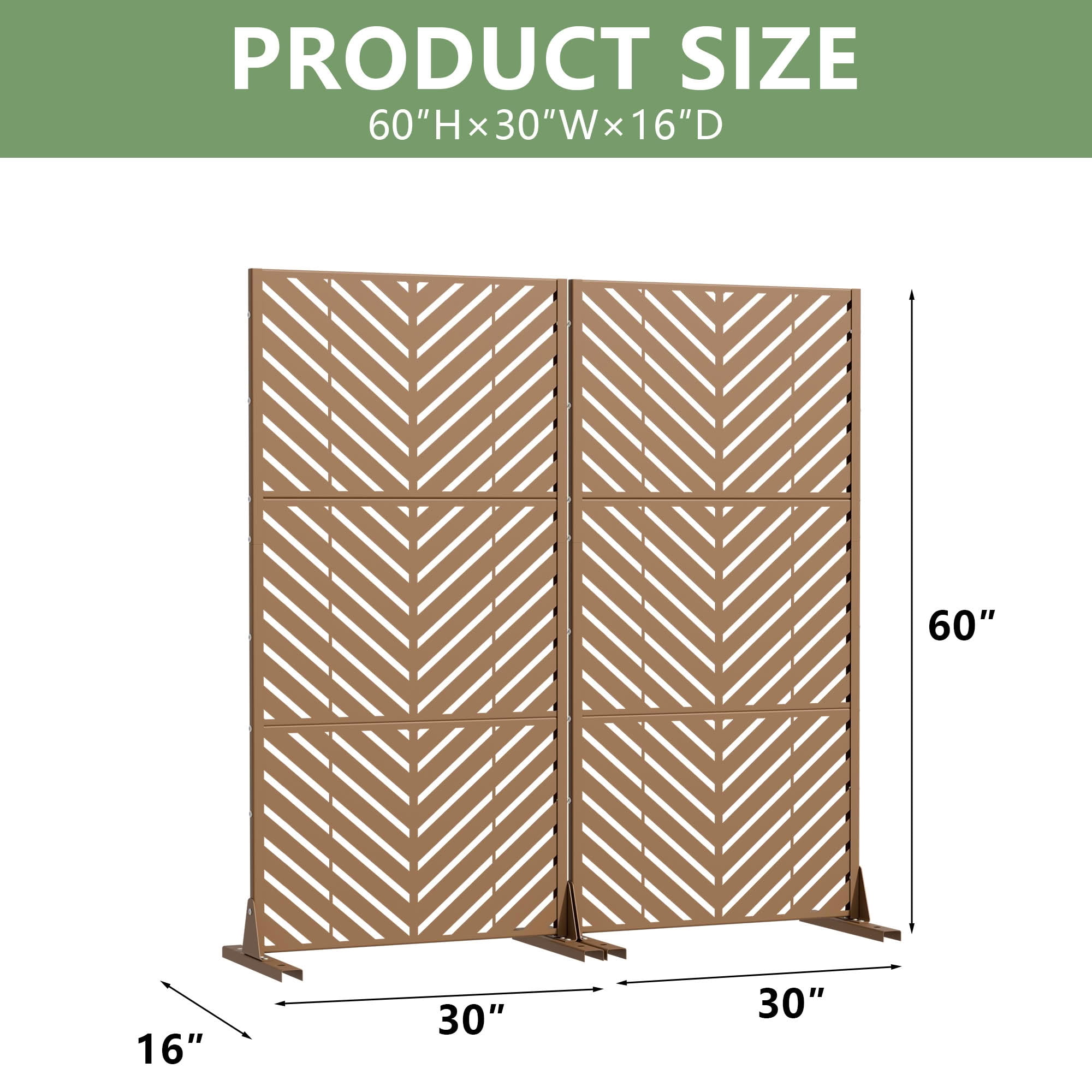 MAYEERTY 2-Piece Outdoor Metal Privacy Screen 5ft Brown, 3-Panel Parallel Decorative Screen, Rust-Resistant for Patio