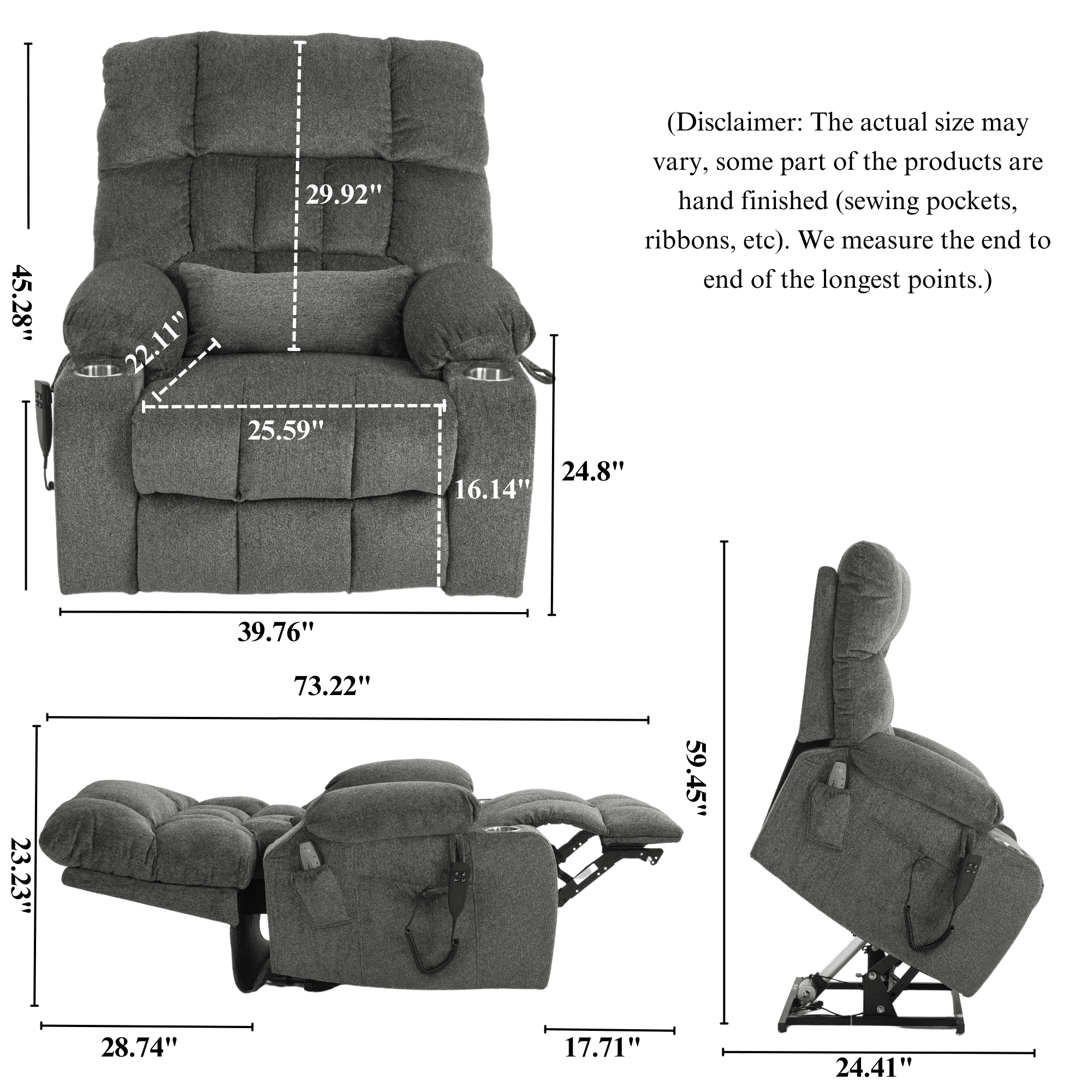 JUUXO Oversized Lay Flat Lift Recliner Chair with Cup Holders, Extra Large Power Lift Chair for Elderly with Heat & Massage, Big Tall 400 lbs