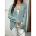 thumbnail image 4 of Women Short Sleeve Summer Cardigan Button Down Open Front V Neck Crochet Knit Crochet Textured Shrugs Top Dark Green XL, 4 of 8