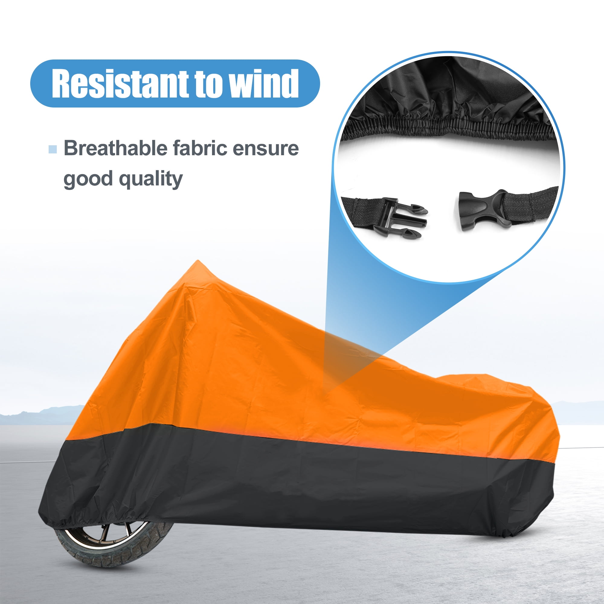 Unique Bargains 190T Motorcycle Motorbike Cover All Season Scooter Waterproof Outdoor Rain Dust Sun Protection L Black Orange