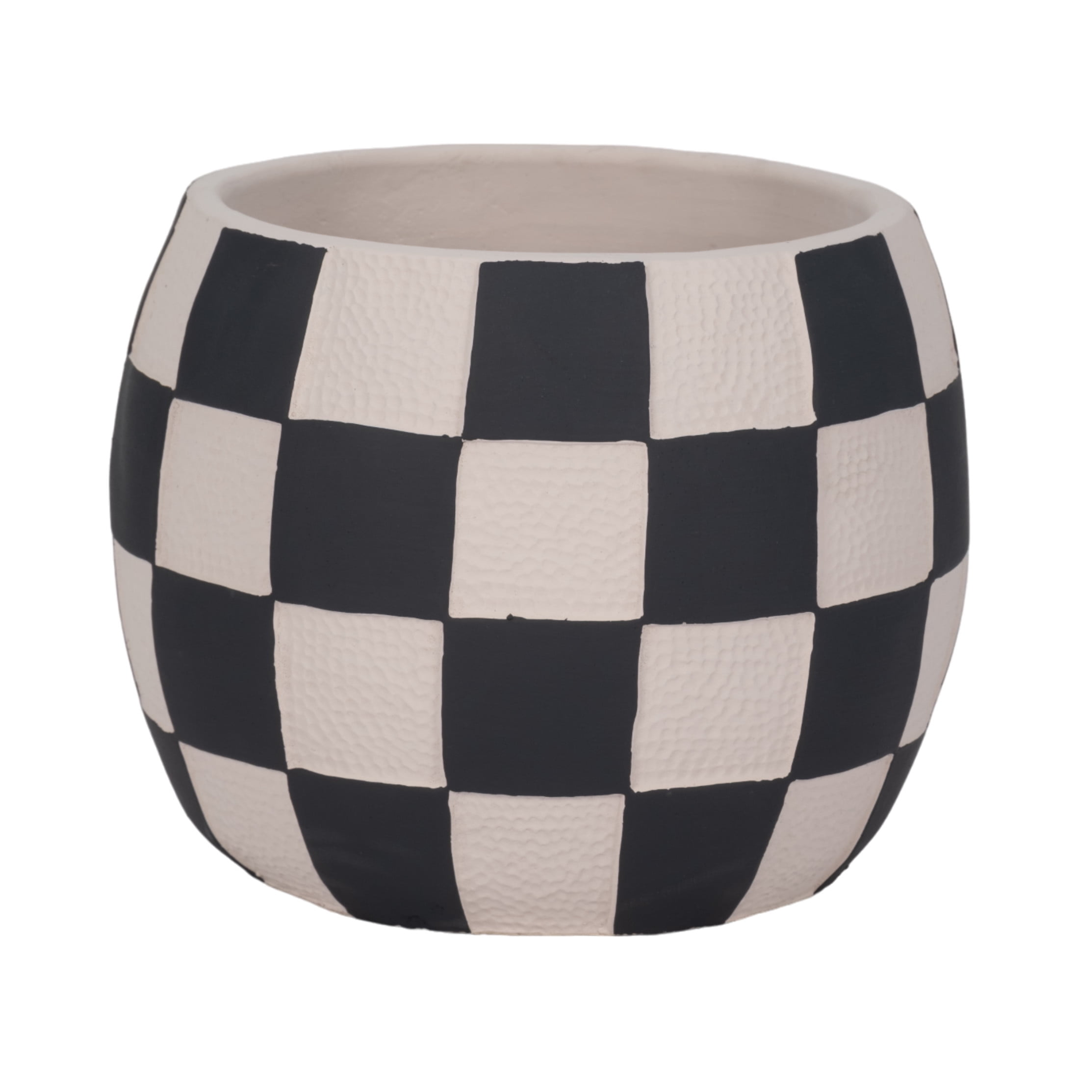 Modern Rounded Checkerboard Flower Pots for Home Decor Styling - Refined Planters with Graphic Pattern Detail - Decorative Planter Accent for Indoor Plants and Outdoor Use - 7", Black & White