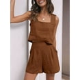 thumbnail image 4 of Gdvsclr Women'S Summer 2 Piece Outfits Sleeveless Crop Top Shorts Linen Lounge Beach Travel Sets Dark Brown XXL, 4 of 5