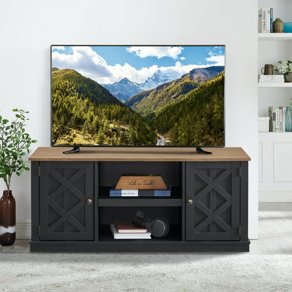 FESTIVO 54 in. Charcoal TV Stand Console Entertainment Center for TVs up to 60 in.