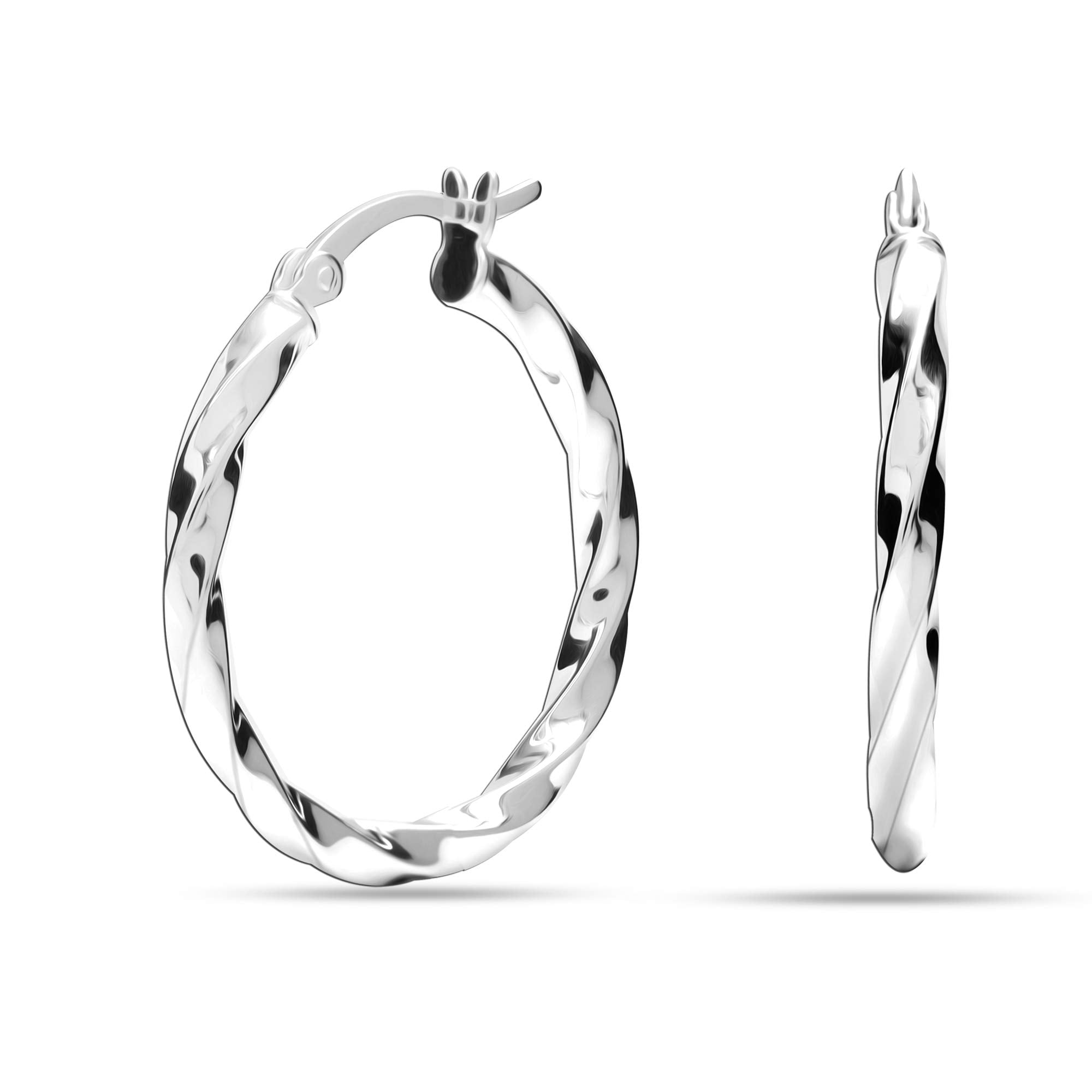 LeCalla 925 Sterling Silver Hoops Earring High-Polished Twisted Round Click-Top Hoop Earrings for Women 25MM