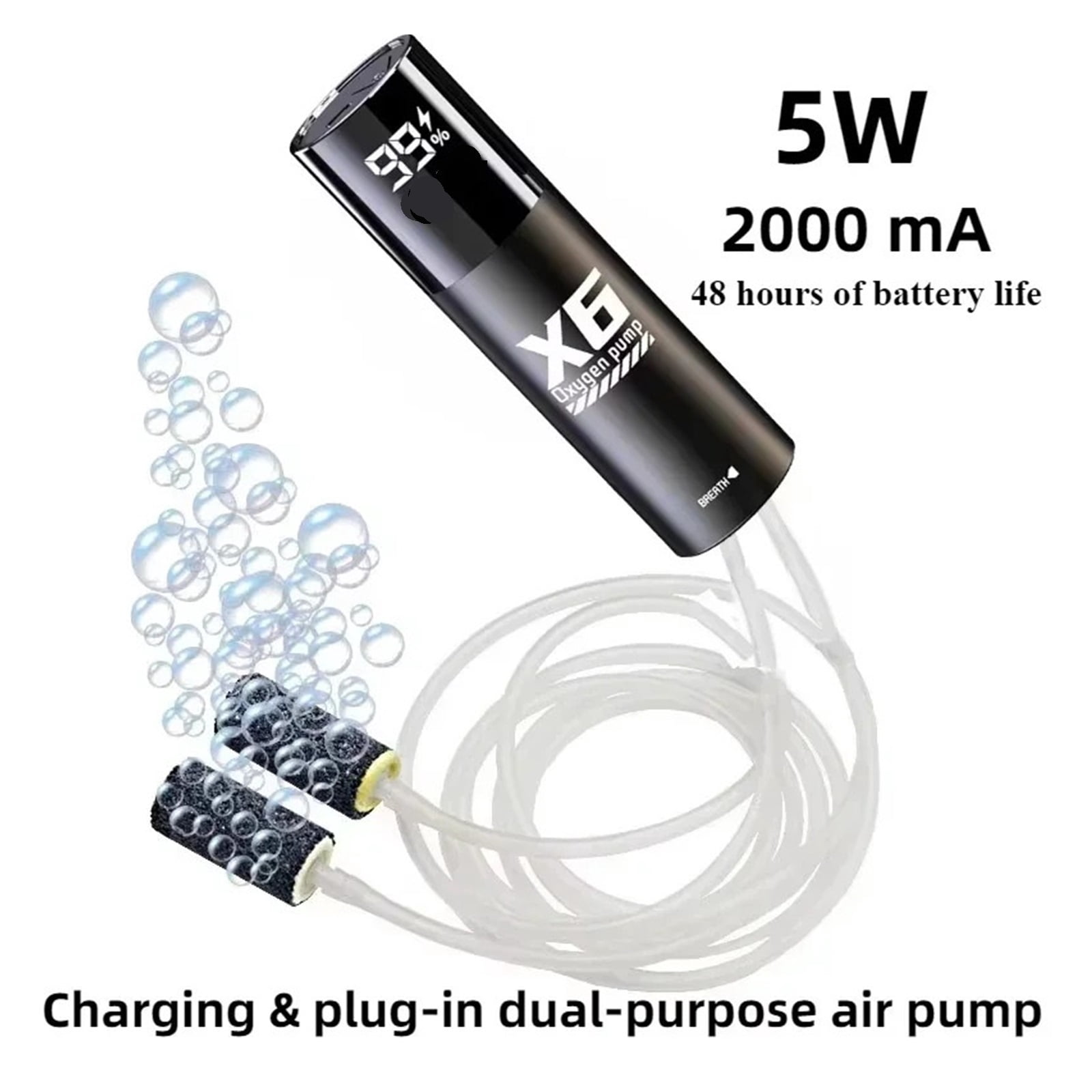 USB Rechargeable Oxygen Pump for Outdoor Fishing,Portable Aerator with 48H Runtime for Night Fishing