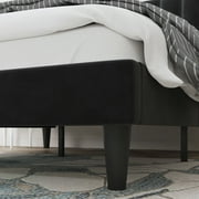 Amolife King Size Platform Bed Frame with Upholstered Velvet Channel Headboard, Black