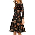 thumbnail image 2 of FKELYI Thanksgiving Turkey Women Dress Fall Leaf Casual Midi Length Dress Knee Length Comfortable Ladies Swing Twirl Skater Dress Size 3XL, 2 of 4