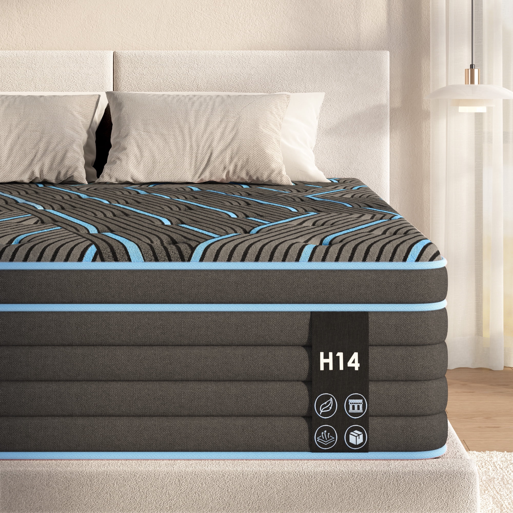 Leumius Queen Size Mattress 12" Hybrid Mattress in a Box,Individually Pocketed Innerspring, Medium Firm,Pressure Relief,Blue