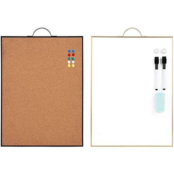 Small Whiteboard Cork-Board Combination for Wall - 16" x 12" Portable Aluminum Frame Magnetic Dry Erse Board Mini Bulletin Cork Board 2 Pack with Holder for School, Office, Home$$Office