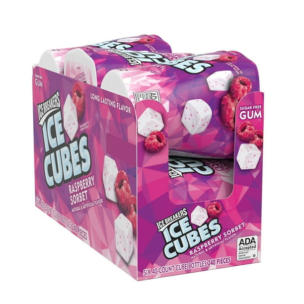 ICE BREAKERS, ICE CUBES Raspberry Sorbet Sugar Free Chewing Gum, Made