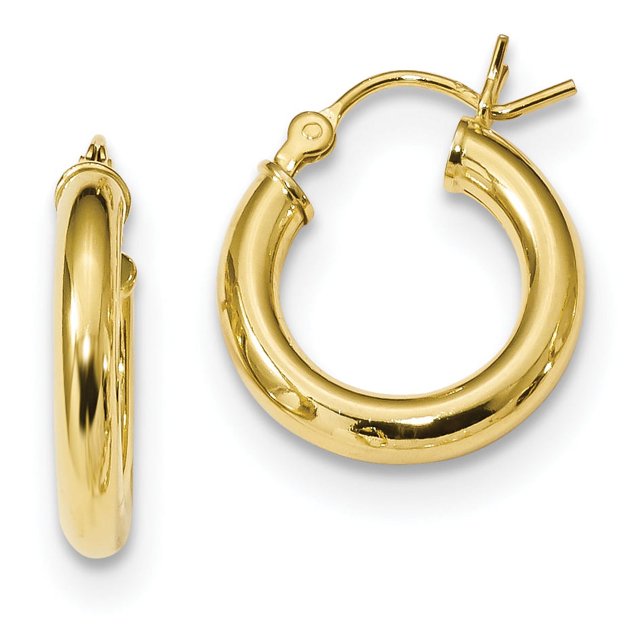 925 Sterling Silver Gold 3x16mm Hoop Earrings Round