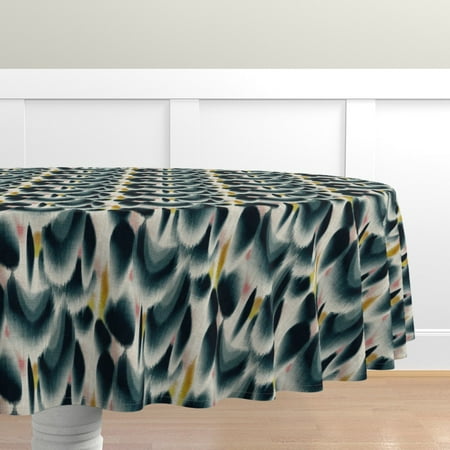 

Cotton Sateen Tablecloth 70 Round - Shibori Spots Indigo Japanese Dye Tie Ombre Butterfly Inspired Abstract Watercolor Ikat Navy Mustard Print Custom Table Linens by Spoonflower