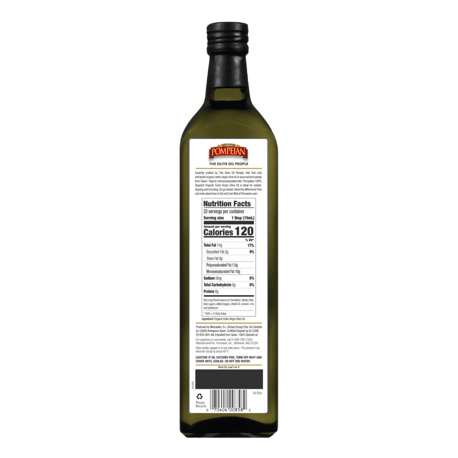 Pompeian Organic 100% Spanish Extra Virgin Olive Oil - 16.9 fl oz