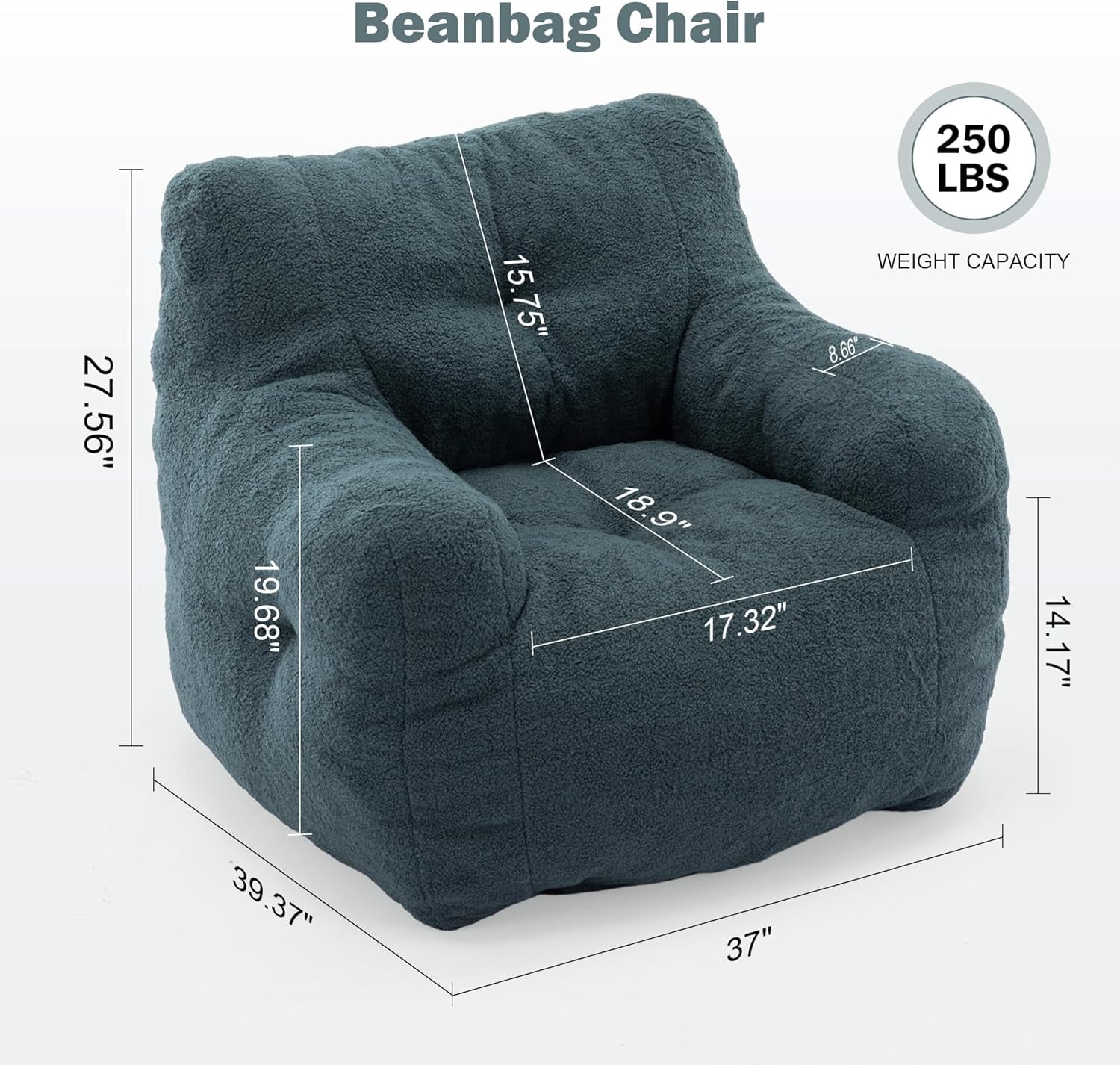 3FT Bean Bag Chair for Adult and Kids (with Filler) Furniture Giant Soft Teddy Fabric Lazy Sofa Chair Bean Bag Lounger Accent Chair for Living Room Bedroom Dorm Apartment (Green)