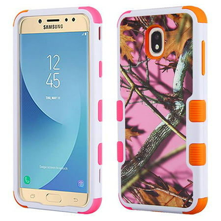 Samsung Galaxy J7 (2018), J737, J7 V 2nd Gen, J7 Refine Phone Case Tuff Hybrid Shockproof Impact Rubber Dual Layer Hard Soft Protective Hard Case Cover Textured Pink Oak Phone