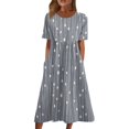 thumbnail image 1 of estampados Vestidos de verano Vestidos midi con cuello redondo plisados impresos Básicos Clásicos al aire libre Diarios Vestidos sueltos de manga corta Gris / 2XL, 1 of 5