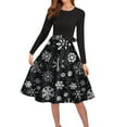 thumbnail image 4 of Lorytime Christmas A Line Dresses for Women Snowflakes Crew Neck Elegant Dress Long Sleeve Party Dresses with Belt, 4 of 6
