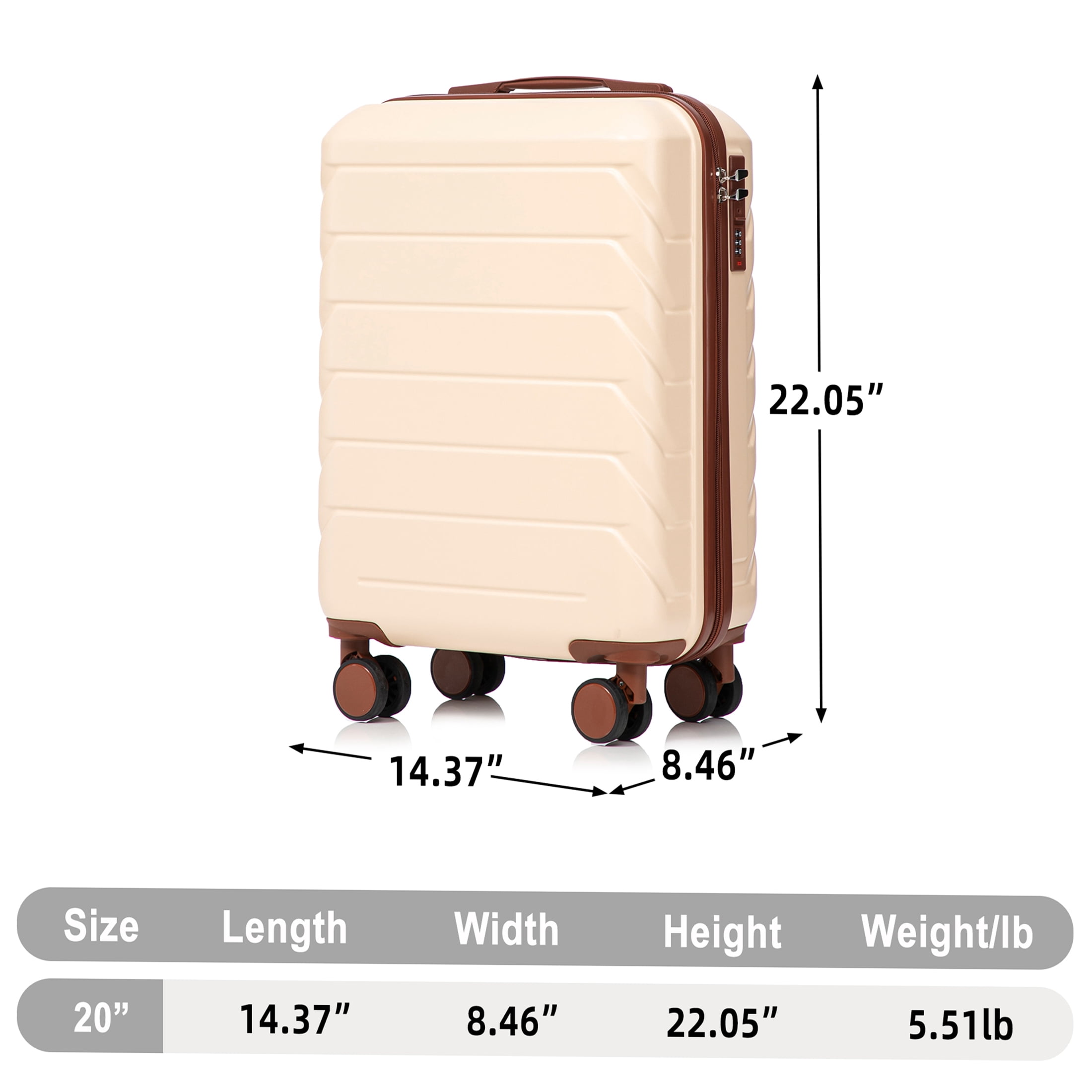 JERFIT Beige 20 Inch Carry On Luggage, Hardshell Spinner Suitcase with TSA Lock, 360° Silent Wheels & Retractable Handle for Air Travel