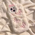thumbnail image 3 of Cute Embroidery Bow Plush Phone Case For iPhone 15 14 11 12 13 Pro Max Drop Protection Cover FJH, 3 of 6