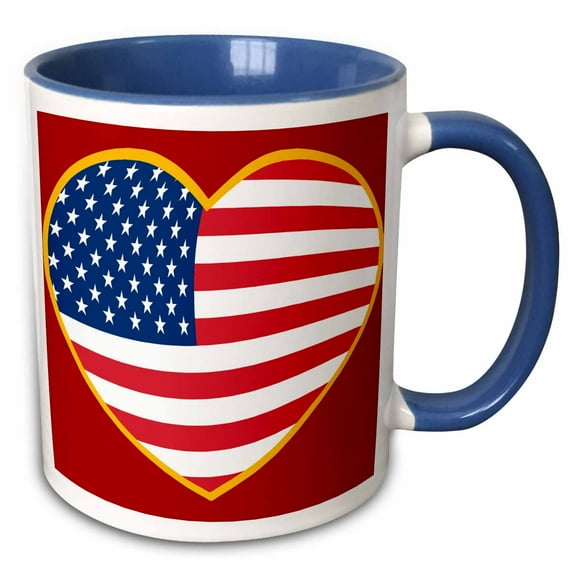 3drose, I Love America with Red Background, 11oz Two-tone Blue Mug