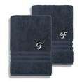 thumbnail image 5 of Authentic Hotel and Spa  Omni Turkish Cotton Terry Set of 2 Navy Blue Bath Towels with White Script Monogrammed Initial R, 5 of 5