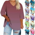 thumbnail image 4 of Plus Size Women Tie Dye Shirts 3/4 Sleeve Casual Oversized Shirt V Neck Lightweight Loose Blouse Summer Trendy Comfy Top, 4 of 5