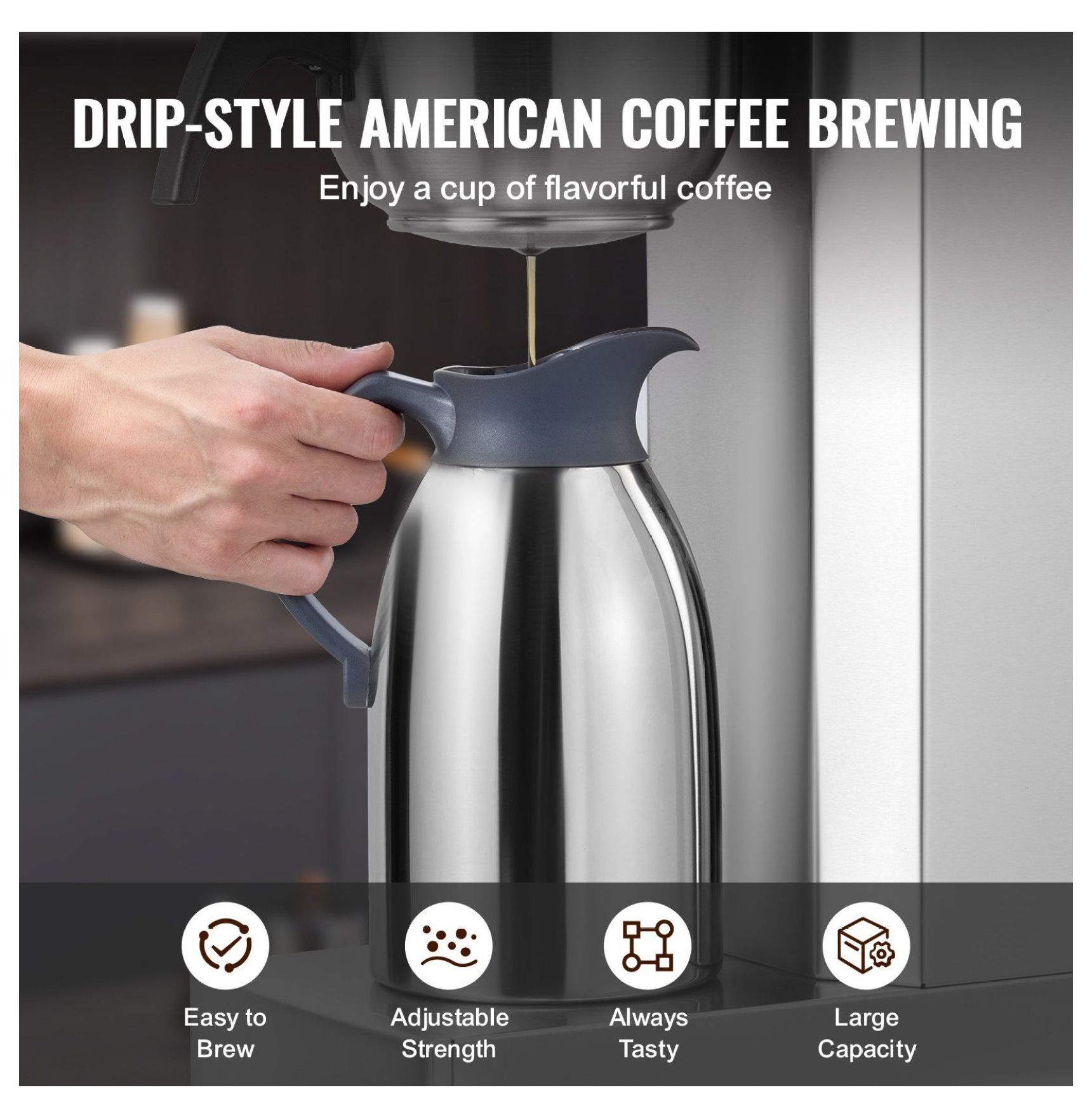 Commercial Coffee Maker 12 Cup, Drip Coffee Machine with Thermal Carafe, for Office Restaurant Cafe, Fast Brewing, Easy to Use