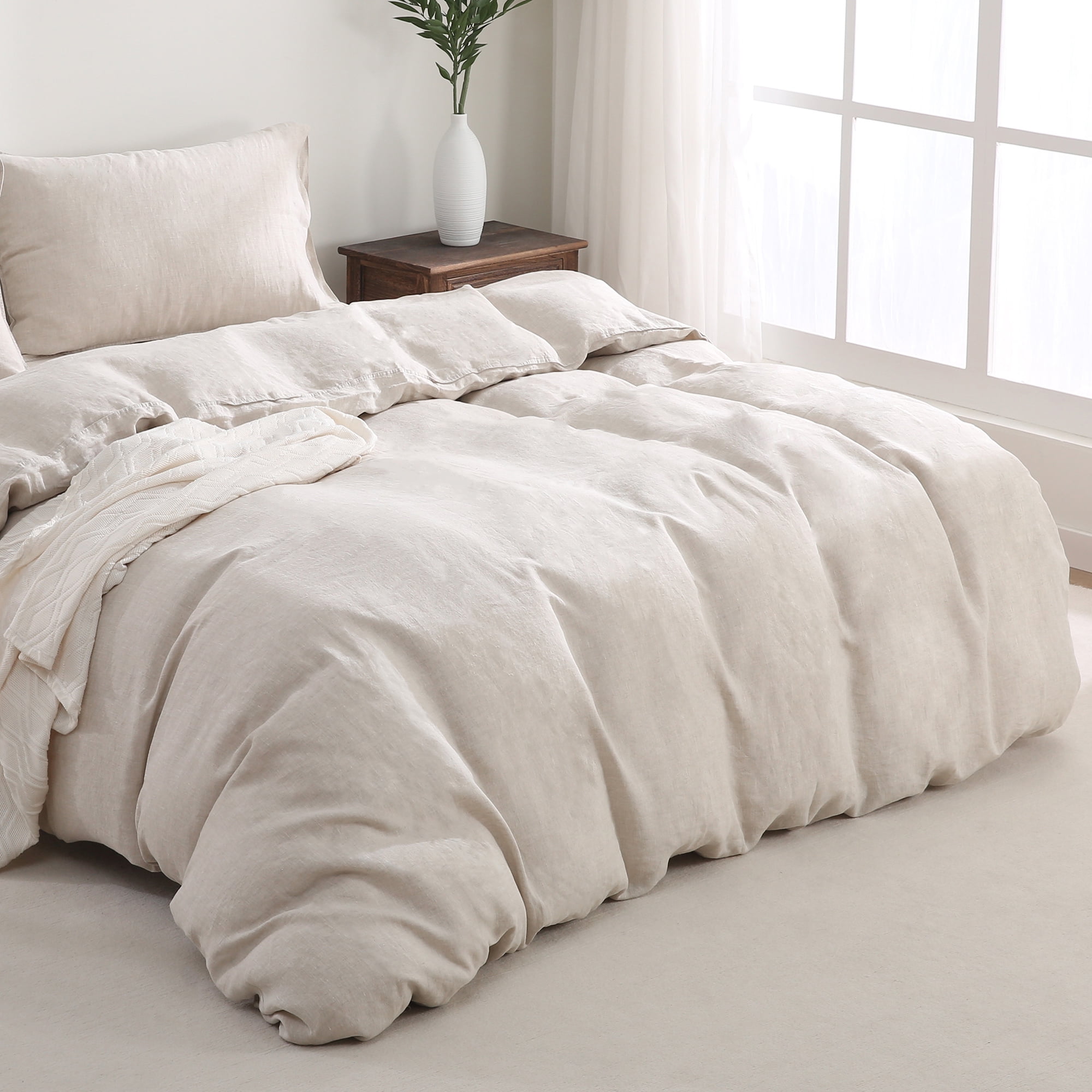100% Pure Linen Duvet Cover with Button Closure and Corner Ties Soft & Breathable - Natural Full/Queen