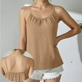 thumbnail image 3 of Otntypg Womens Summer Tank Tops Sleeveless Spaghetti Strap Scoop Neck Casual Pleated Cami Blouse Loose Fit Beach Vacation Flowy Shirts Outfits Khaki L, 3 of 10