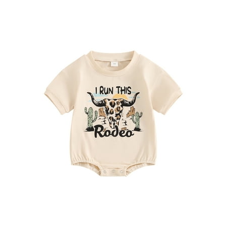 

Niceyoeuk Infant Baby Western Jumpsuit Bull Head Print Short Sleeve Romper