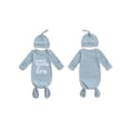 thumbnail image 2 of BemeyourBBs Newborn Baby Boy Little Bro Outfit Waffle Knit Baby Sleepsacks Sleep Bag Knotted Gown and Hat Set Stripe Letter Embroidery Long Sleeve Sleepwear, 2 of 9