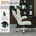 thumbnail image 3 of Mid Back Executive Leather Chair,Ergonomic Home Office Chairs, Computer Desk Chair with Adjustable Flip-Up Arms and Rocking Function (Beige), 3 of 14