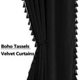 thumbnail image 3 of Haperlare Velvet Curtains with Boho Tassels for Living Room 42"W x 96"L Room Darking Rod Pocket Window Curtains for TV Room, Black, 2 Panels, 3 of 6