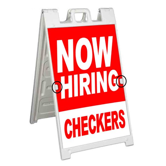 Now Hiring Checkers (24" X 36") Deluxe A-Frame Signicade, Includes Decal Applied To Stand