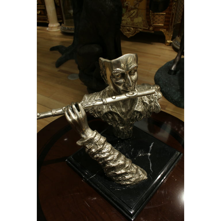 Man playing Flute Bronze Statue - Size: 10"L x 8"W x 10"H. 