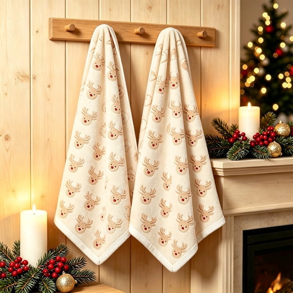 2 Pack Christmas Kitchen Towels, Deer Christmas Hand Towels, Soft Absorbent Holiday Dish Towels for Bathroom Kitchen Decor, Xmas Gift, 15.7 x 23.6 inch