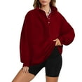 thumbnail image 2 of ZUKMRJPC Women's Oversized Sweatshirts Casual Loose Button Up Lapel Fleece Lined Long Sleeve Pullover Sweatshirt Fall Fashion Solid Color Basic Tops, 2 of 6