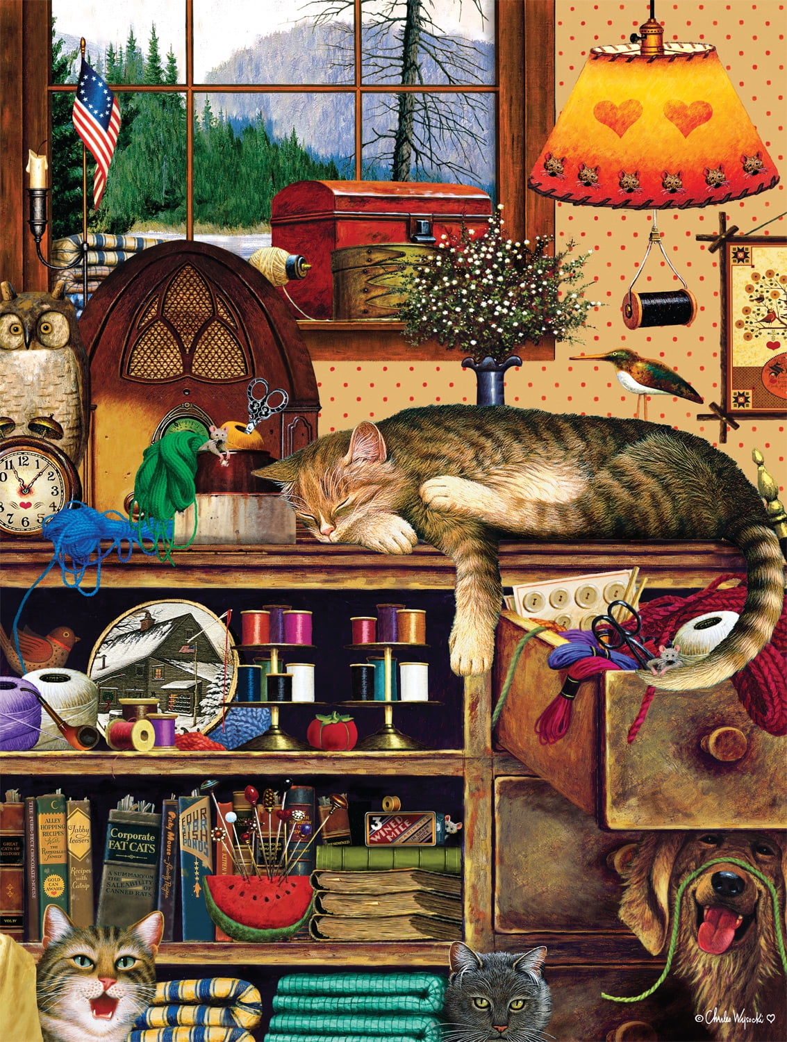Buffalo Games Charles Wysocki Yarn Duty 750-Piece 24 x 18 inch Interlocking Jigsaw Puzzle for Adults Ages 14+