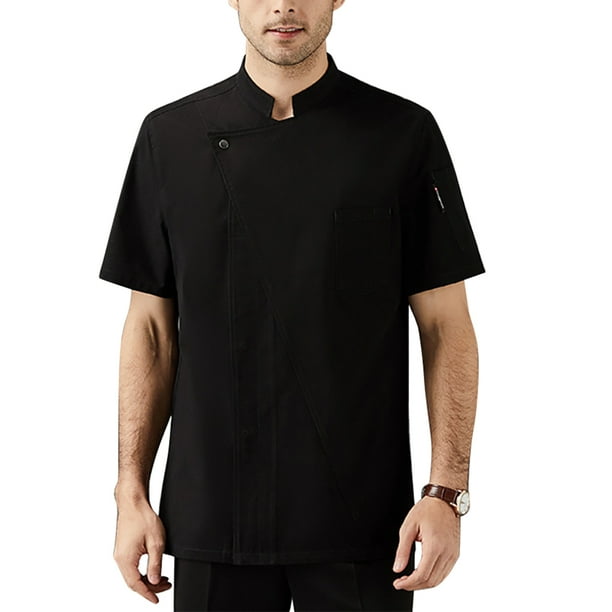 Cocinero de algodón Uniforme de manga corta Cocina de verano delantal Botones Trajes cómodos camisas para hombres suministros para hombres para restaurante negro 5xl Eigraketly LF000328-21