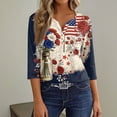 thumbnail image 5 of Women's 250th Anniversary USA Shirt Patriotic American Flag Print V-Neck Button 3/4 Sleeve T-Shirt, 5 of 6