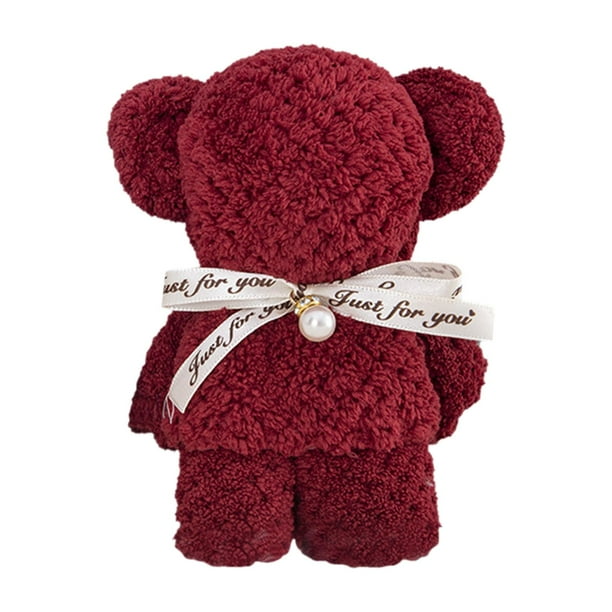 Toalla con forma de oso, toalla de baño, toalla de ducha suave, toalla absorbente para platos Rojo
