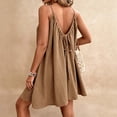 thumbnail image 5 of ClodeEU Women's Spaghetti Strap Backless Tie Back Maxi Dress ,Solid Color Casual Loose Fit Summer Beach Vacation Dress Coffee,Women's Plus M, 5 of 8