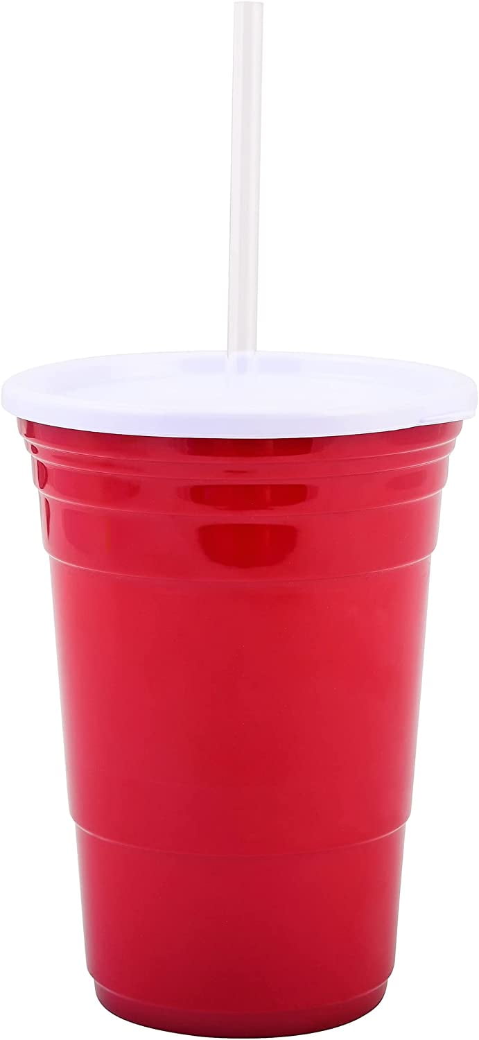 6 Small 12 Oz Clear Cups Lids Straws Mfg USA Dishwasher Safe Top Shelf No BPA 
