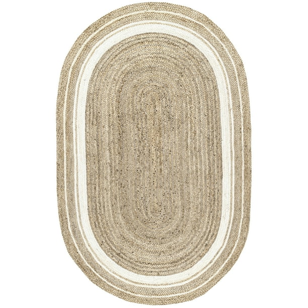 nuLOOM Rikki Braided Border Jute Area Rug, 5' x 8', Off White